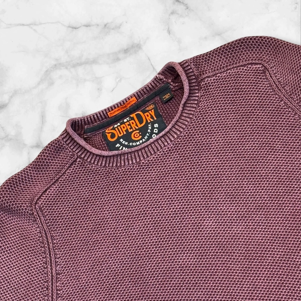 Superdry‎ Men's Textured Knit Crew Neck Pullover Sweater Burgundy Sz M rolled